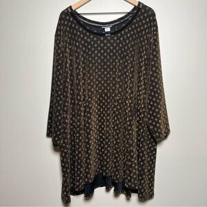 Catherines Women Top 5X Black Gold Sparkles Scoop Neck‎ 3/4 Sleeve Holiday